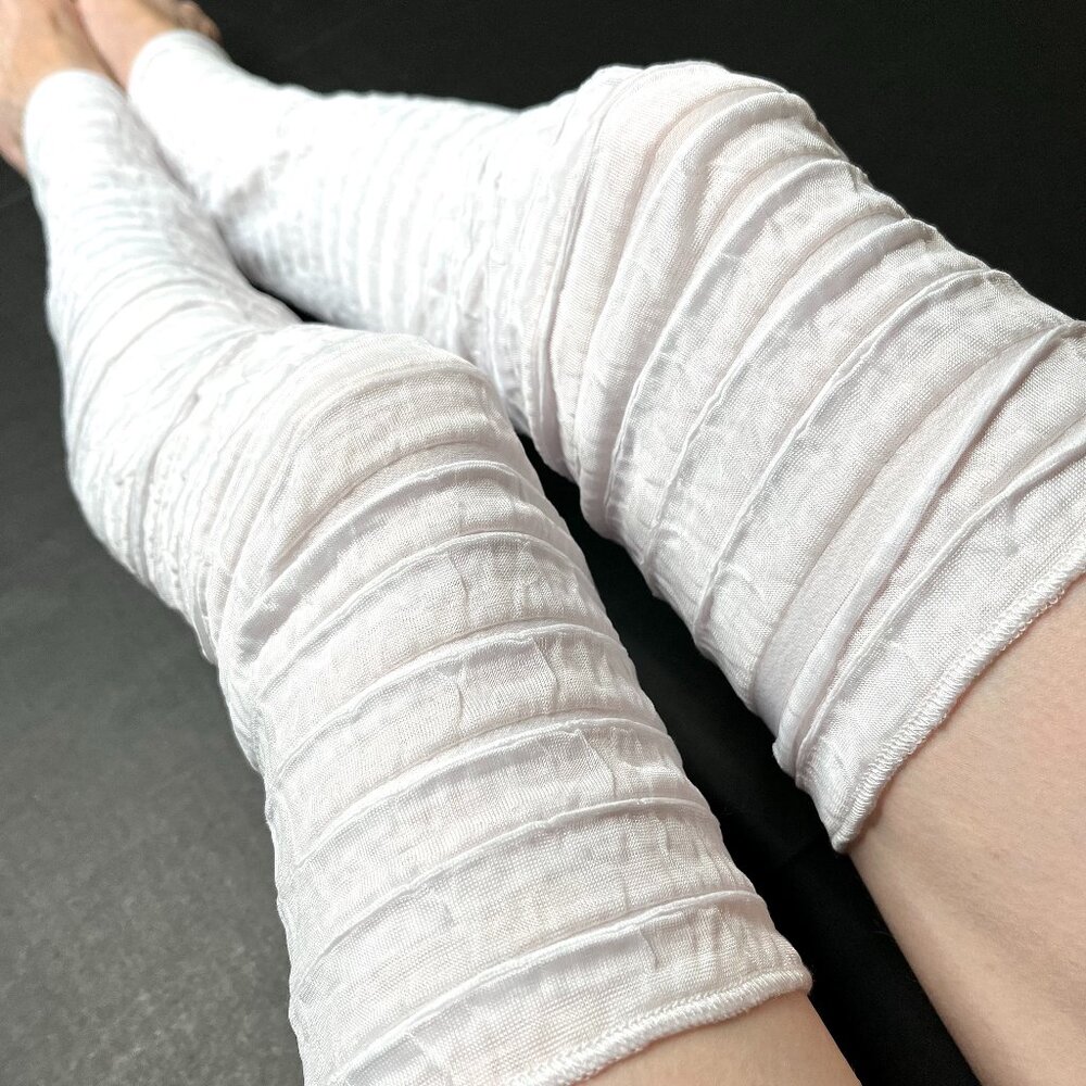 White Mummy Leg Warmers Ruffle Zombie Knee Socks Halloween Costume Thigh Highs